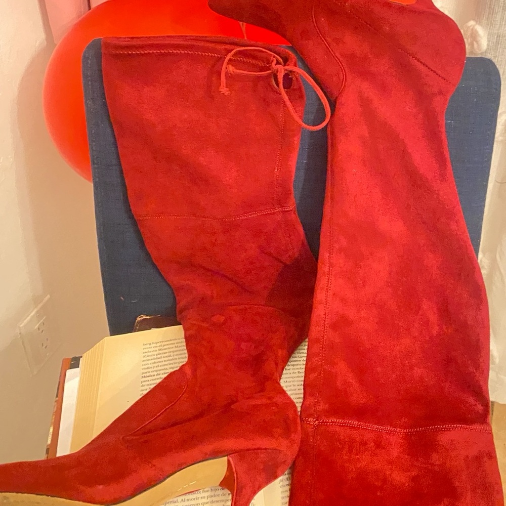 Women's Red Suede Knee-High Boots